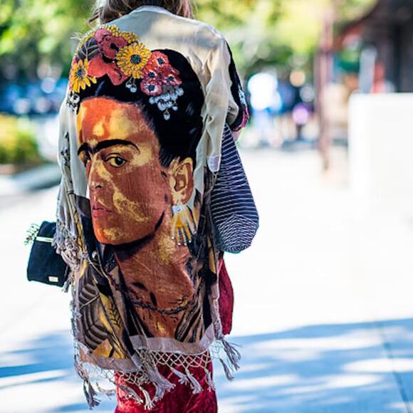 Frida Kahlo Vintage Silk Velvet Beaded Long Duster Kimono Cinco de Mayo One Size - Picture 3 of 16